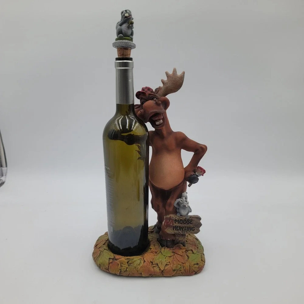 Funny Moose Wine Bottle Holder and Squirrel Stopper Set No Moose Hunting Decor